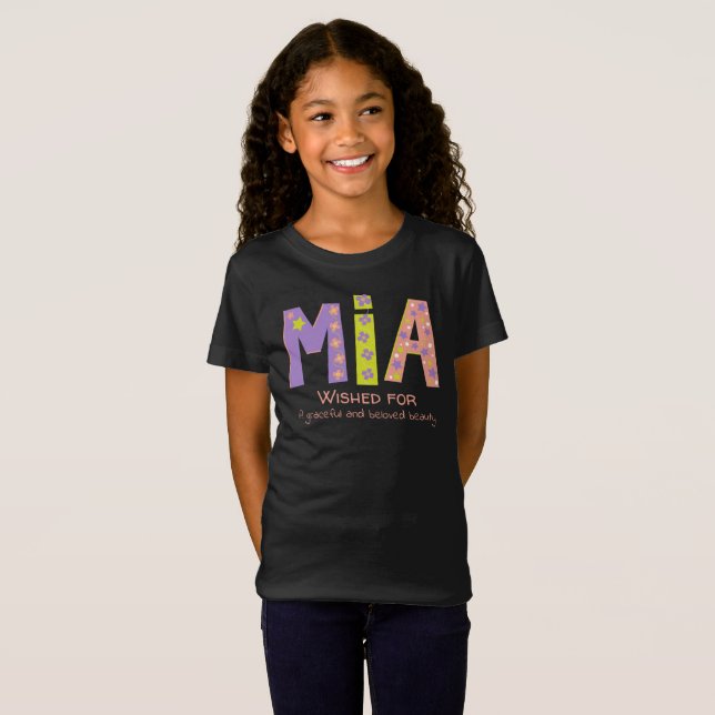 Mia Flickor namn betyder korall lila Blomstjärnor T Shirt (Hel framsida)