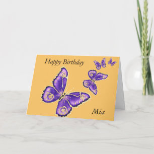 Mia, Grattis på födelsedagen lila-butterfly Card Kort