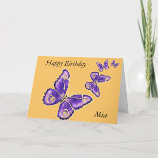 Mia, Grattis på födelsedagen lila-butterfly Card Kort