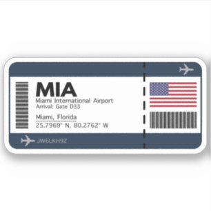 MIA Miami Boarding Pass - Förenade Stater Biljett Klistermärken
