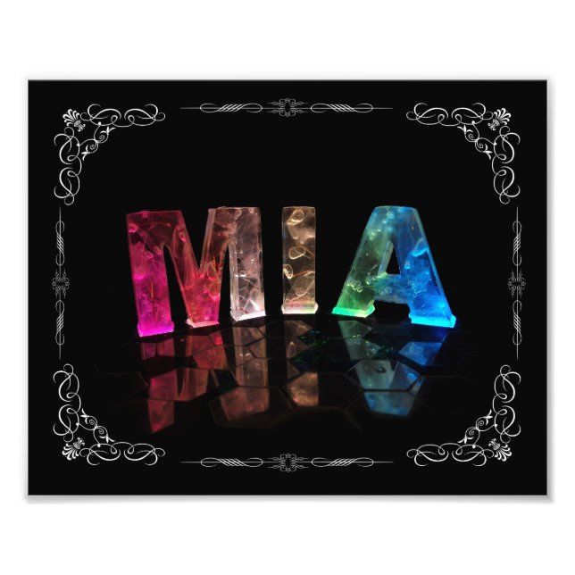 Mia - Namn Mia i 3D Ljus (fotografi) Fototryck (Framsidan)