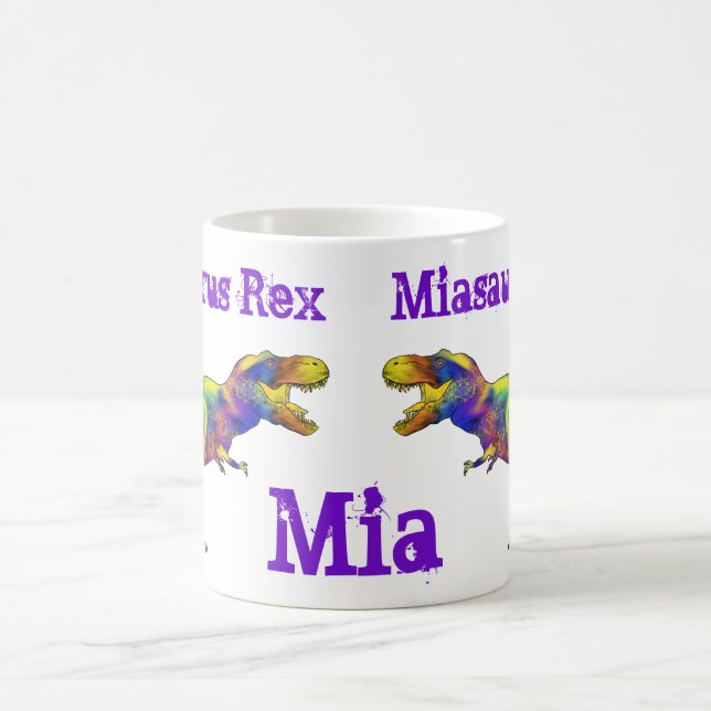 Mia saurus Funny som kör T Rex Colorful Dinosaur Kaffemugg (Center)