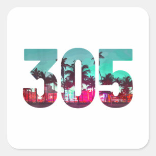 Miami 305 Area Code Florida Vintage Handflatan Trä Fyrkantigt Klistermärke