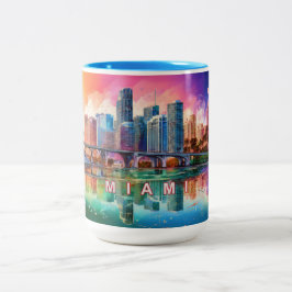 Miami Abstrakt Art Skyline Två-Tonad Mugg