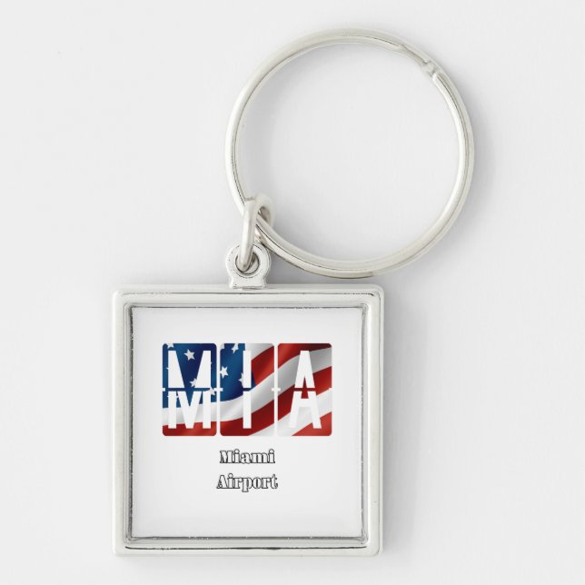 Miami Airport logotyp Fyrkantig Silverfärgad Nyckelring (Framsidan)