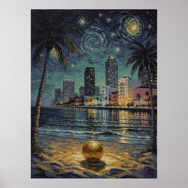 Miami Art Deco Beach Soccer Konstnärlig Fotografi Poster (Framsidan)