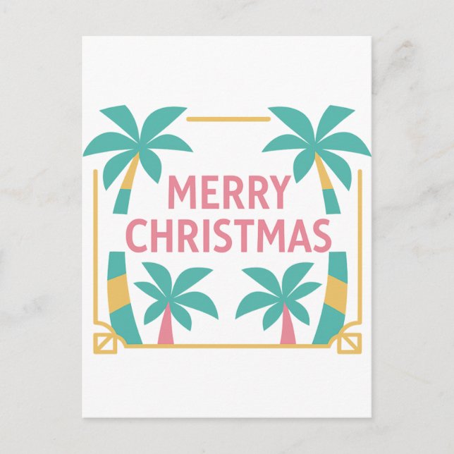 Miami Art Deco Christmas Palm Tree Postcard Helg Vykort (Framsida)