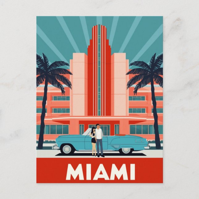 Miami Art Deco South Beach Retro Bil Vykort (Framsida)