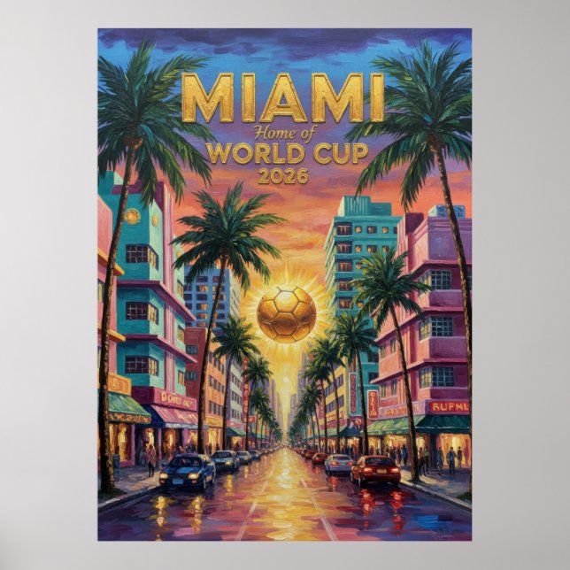 Miami Art Deco Världscupen 2026 Fotboll Ocean Driv Poster (Framsidan)