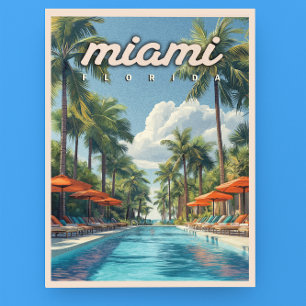 Miami Bassäng Vintage Vykort