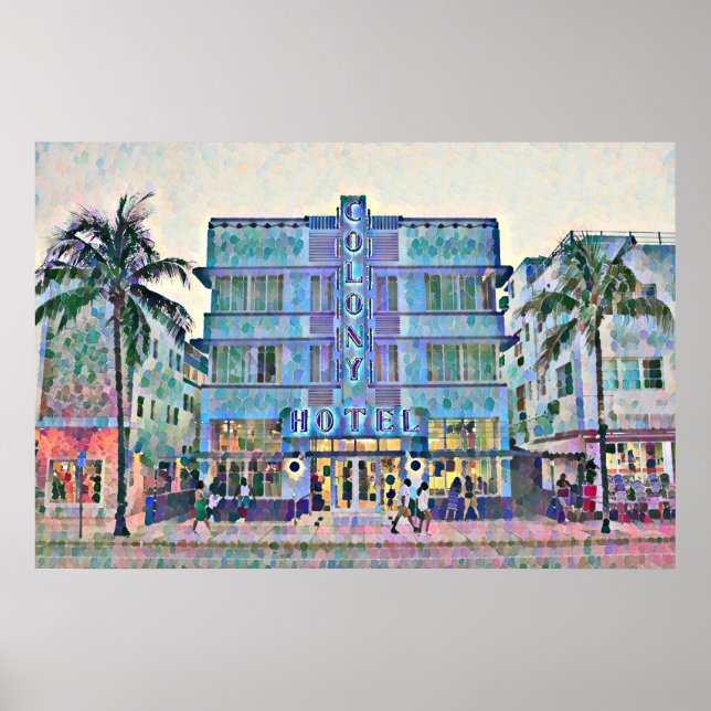 Miami Beach Art Deco Hotel Painting 2 Poster (Framsidan)