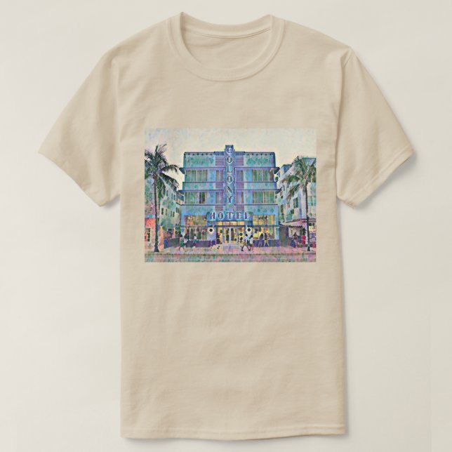 Miami Beach Art Deco Hotel Painting 2 T Shirt (Design framsida)