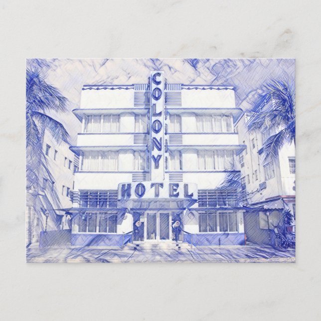 Miami Beach Art Deco Hotel Pen Art-vykort Vykort (Framsida)