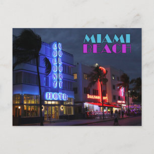 Miami Beach Art Deco Hotels på natten Vykort