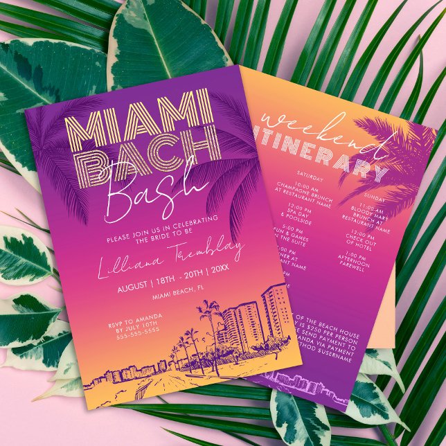 Miami Beach Bachelorette Helg Itinerary Inbjudningar (Skapare uppladdad)