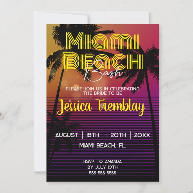 Miami Beach Bachelorette Helg Itinerary Inbjudningar (Framsida)