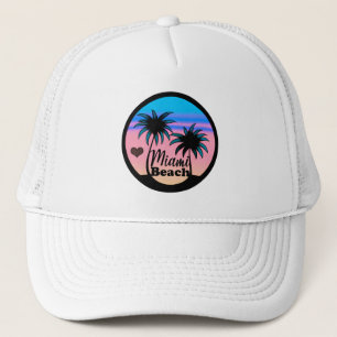 Miami Beach Blue och Rosa Handflatan Träd Keps