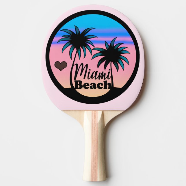 Miami Beach Blue och Rosa Handflatan Träd Pingisracket (Framsidan)