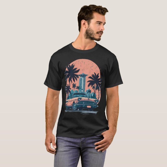 MIAMI beach Cars 9 T Shirt (Hel framsida)