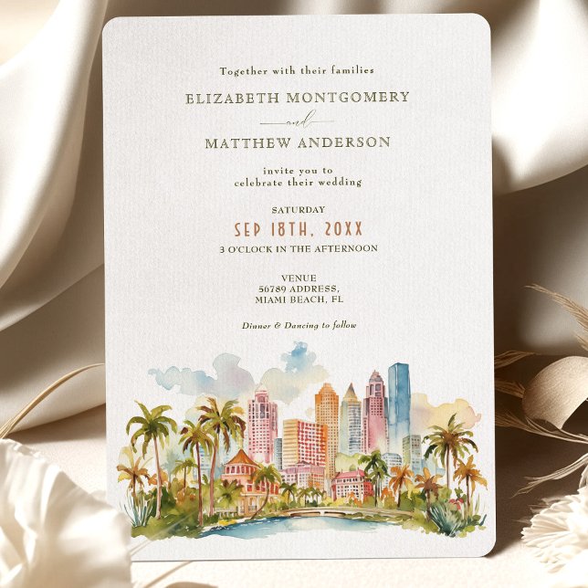 Miami Beach Destination with Watercolor Skyline Inbjudningar (Skapare uppladdad)