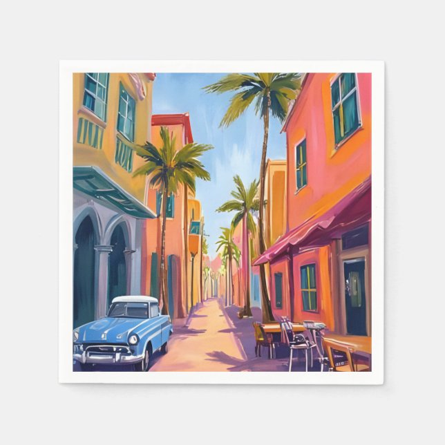 Miami Beach Färgglad Gatu Scen Pappersservett (Framsidan)