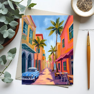 Miami Beach Färgglad Gatu Scen Vykort
