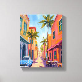 Miami Beach Färgglad Gatuscen Canvastryck