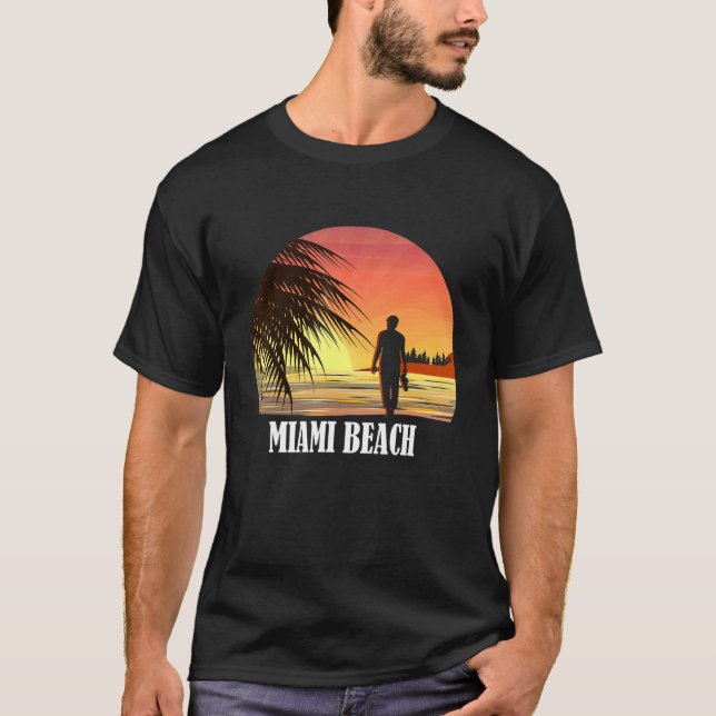 Miami Beach Fl 70s Retro Throwback Design T Shirt (Framsida)