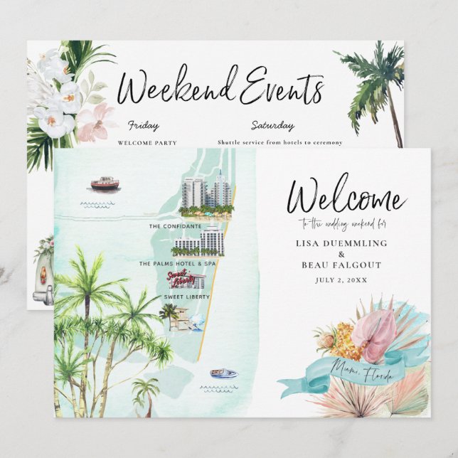 Miami Beach FL | Bröllop Helg Itinerary Karta (Fram/baksida)