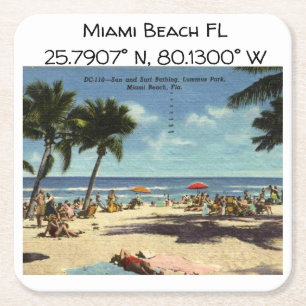 Miami Beach FL Karta samordnar Vintage Stil Underlägg Papper Kvadrat