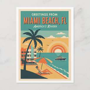 MIAMI BEACH FL Retro Resor Vykort