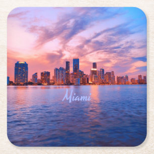 Miami Beach Florida City Skyline Underlägg Papper Kvadrat