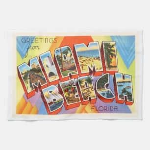 Miami Beach Florida FL Old Vintage resor Souvenir Kökshandduk
