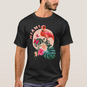 Miami Beach Florida Flamingo Sunset Flowers Miami T Shirt