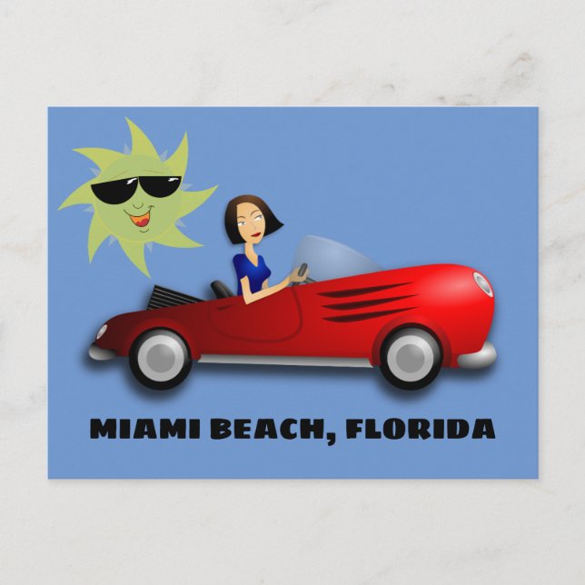 MIAMI BEACH, FLORIDA Flicka i bil konst vykort (Framsida)