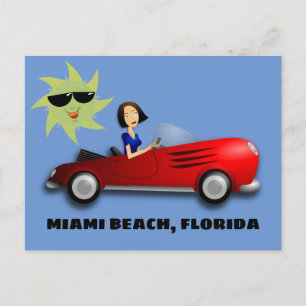 MIAMI BEACH, FLORIDA GIRL IN CAR ART Postcards Vykort