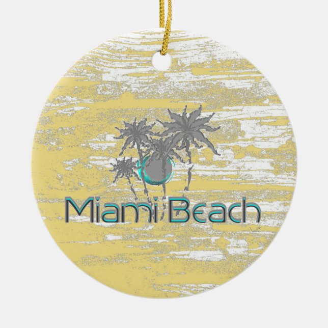 Miami-Beach, Florida, Handflatan, Grunge Coola Julgransprydnad Keramik (Framsidan)