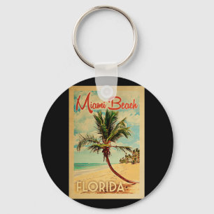 Miami Beach Florida Handflatan Träd Beach Vintage Nyckelring