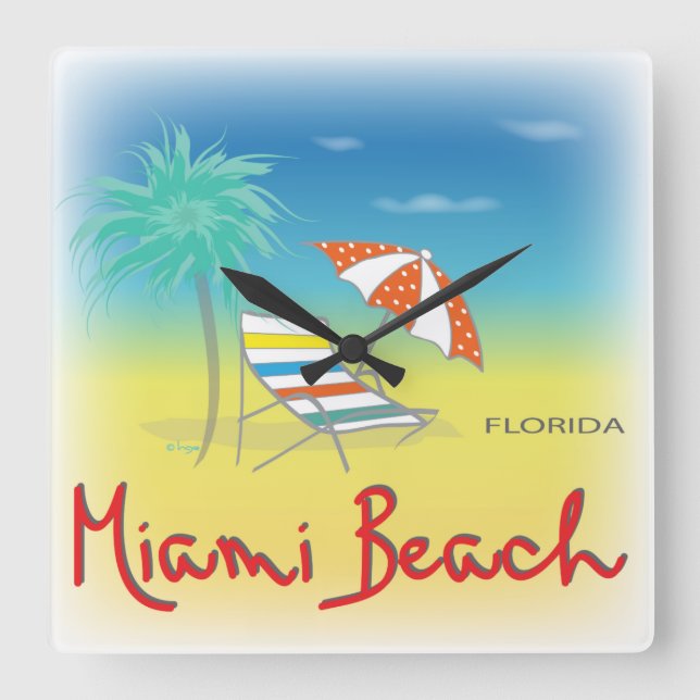 Miami Beach, Florida Handflatan Wall Clock Fyrkantig Klocka (Framsida)