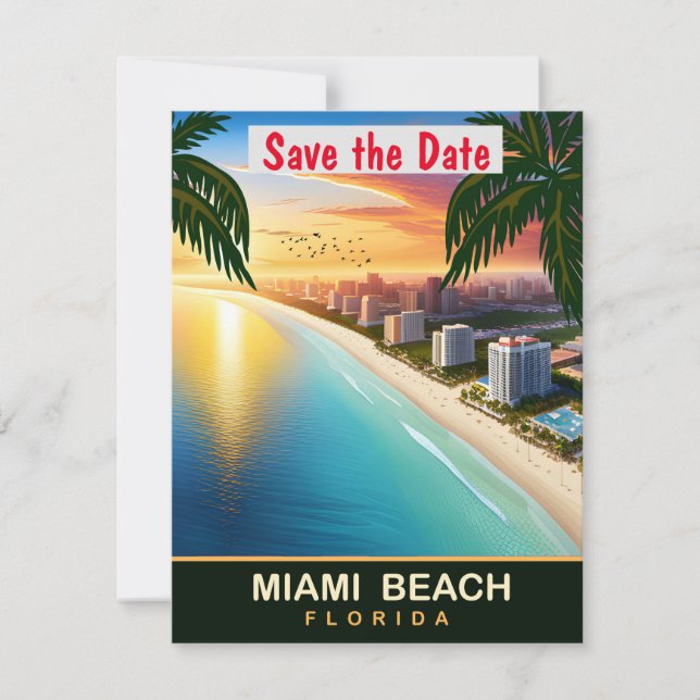 Miami Beach Florida kust rosa bröllopsinbjudan Spara Datumet (Framsida)