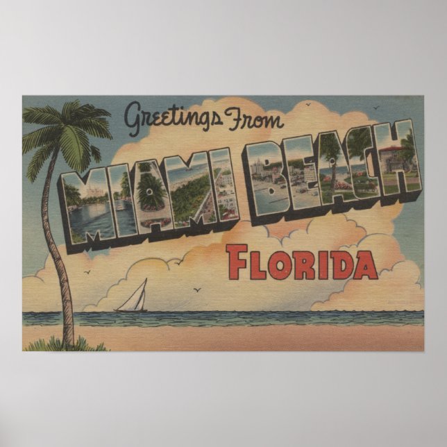 Miami Beach, Florida - Large Brev Scenes Poster (Framsidan)