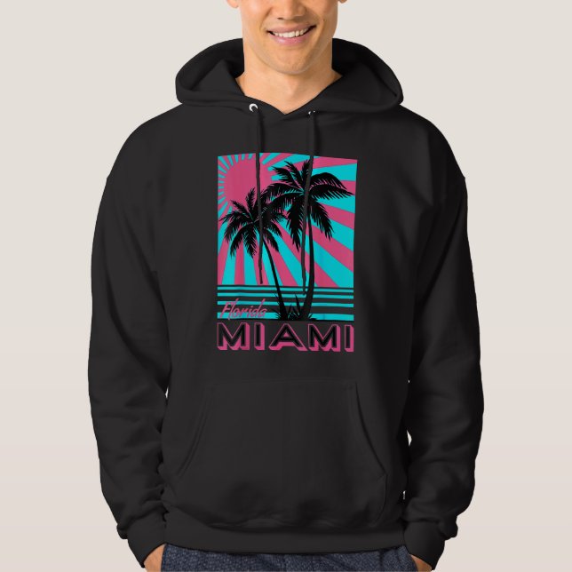 Miami Beach Florida Miami Handflatan Träd Hoodie (Framsida)