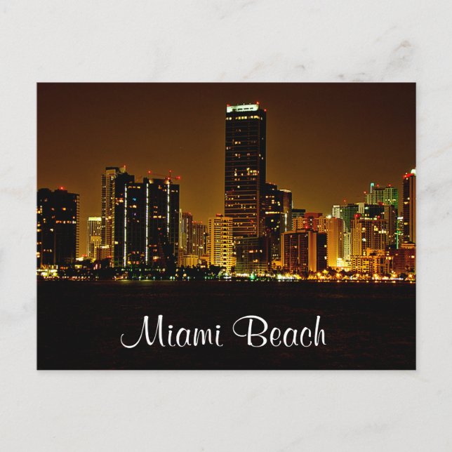 Miami Beach Florida Night Skyline-postkort Vykort (Framsida)