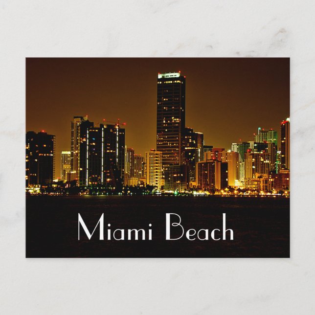 Miami Beach Florida Night Skyline-postkort Vykort (Framsida)