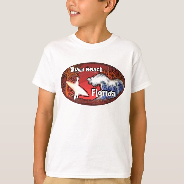 Miami Beach Florida orange boys surfer art T Tee (Framsida)