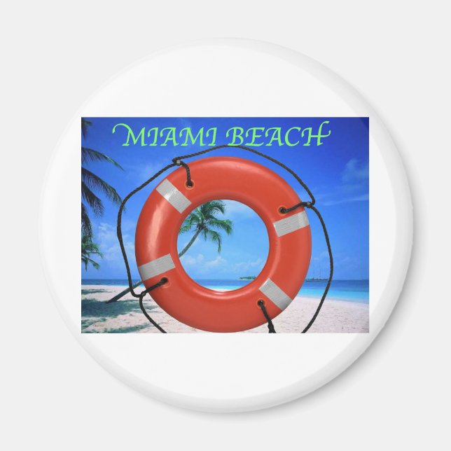 MIAMI BEACH FLORIDA ORANGE LIFE RING MAGNET (Framsidan)
