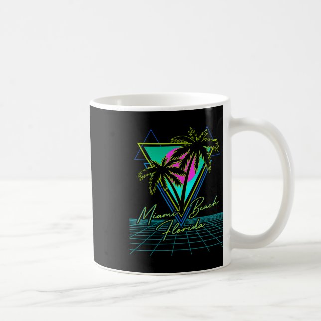 Miami Beach Florida Resa Retro 80:s Vaporwave Grid Kaffemugg (Höger)