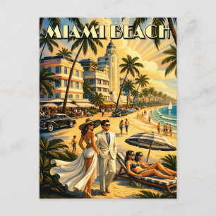Miami Beach, Florida Retro Art Deco Färg Turism Vykort