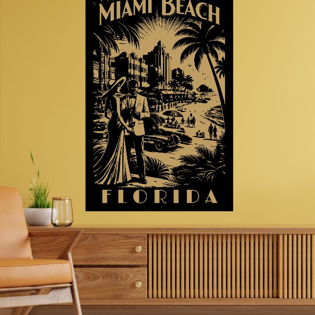 Miami Beach, Florida Retro Art Deco Travel Tourism Poster (Vardagsrum 2)