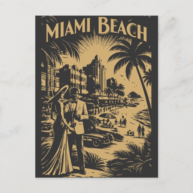 Miami Beach, Florida Retro Art Deco Travel Tourism Vykort (Framsida)